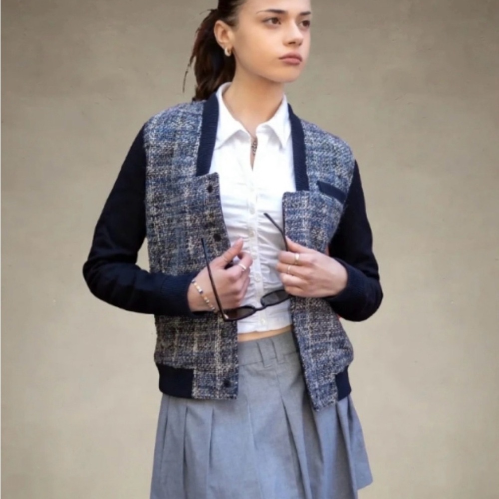 Members Only Blue Tweed Bomber Jacket